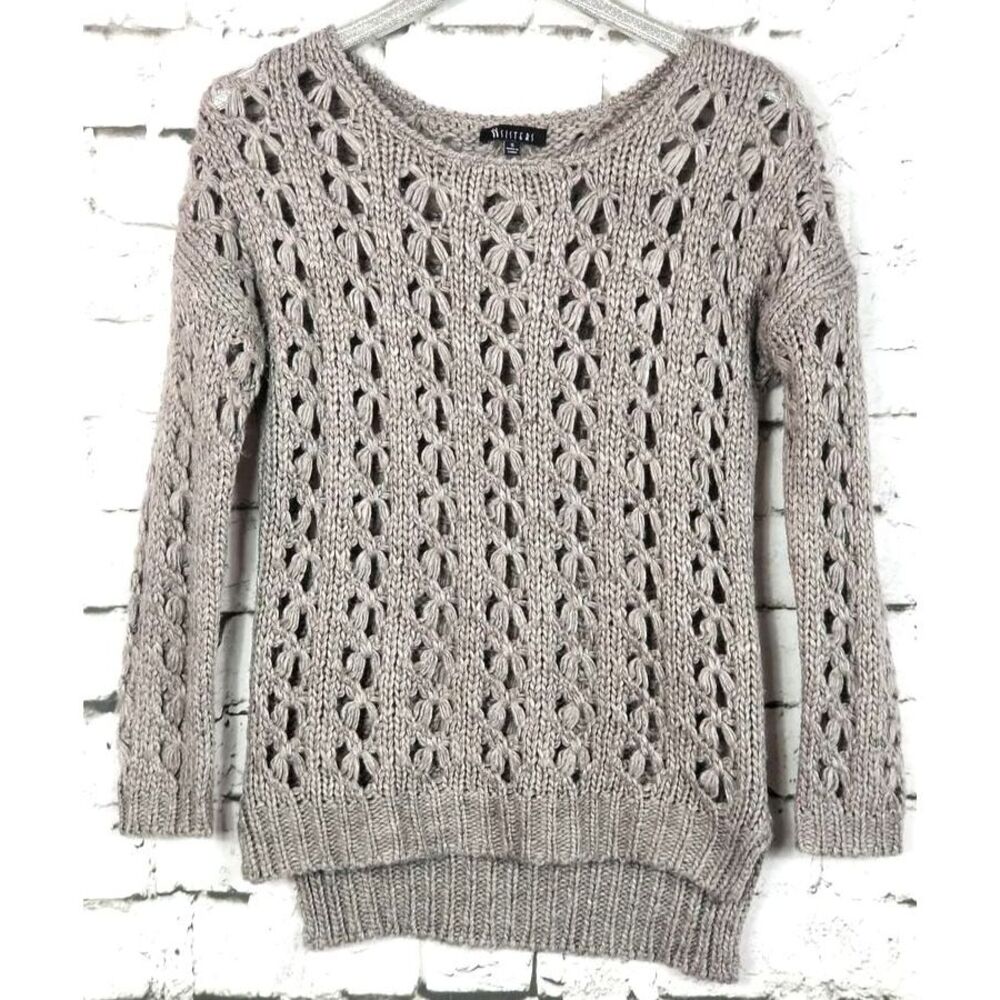 SISTERS Boho Cottage Beachy Wool-Blend Open-Knit Fisherman Sweater Small